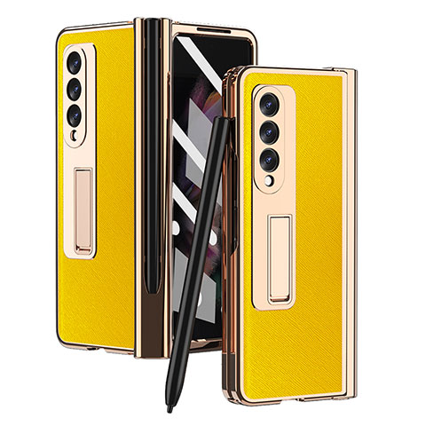 Coque Luxe Cuir et Plastique Housse Etui Mat ZL5 pour Samsung Galaxy Z Fold3 5G Jaune