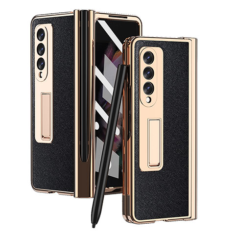 Coque Luxe Cuir et Plastique Housse Etui Mat ZL5 pour Samsung Galaxy Z Fold3 5G Noir