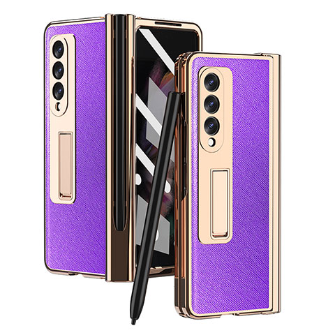 Coque Luxe Cuir et Plastique Housse Etui Mat ZL5 pour Samsung Galaxy Z Fold3 5G Violet