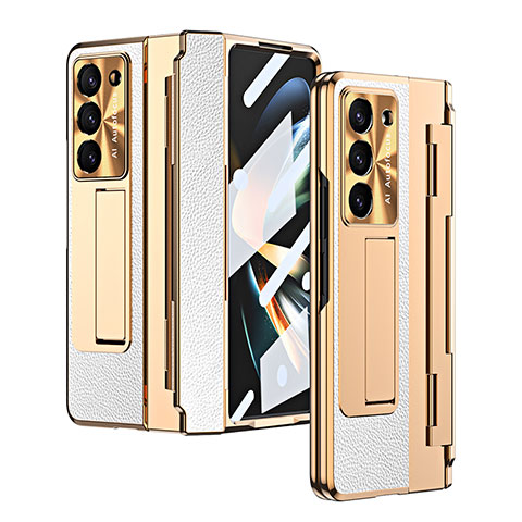 Coque Luxe Cuir et Plastique Housse Etui Mat ZL5 pour Samsung Galaxy Z Fold5 5G Blanc