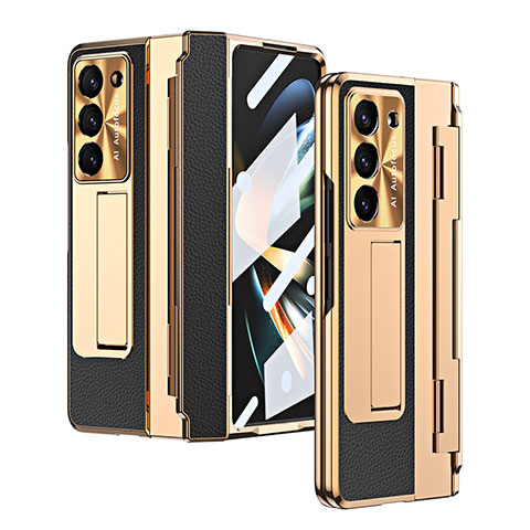 Coque Luxe Cuir et Plastique Housse Etui Mat ZL5 pour Samsung Galaxy Z Fold5 5G Or et Noir