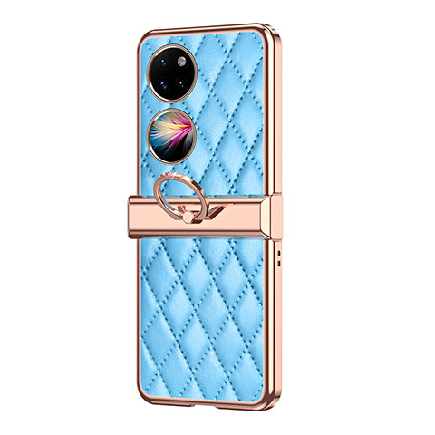 Coque Luxe Cuir et Plastique Housse Etui Mat ZL6 pour Huawei Pocket S Bleu