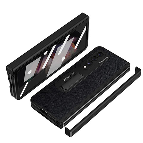 Coque Luxe Cuir et Plastique Housse Etui Mat ZL7 pour Samsung Galaxy Z Fold4 5G Noir