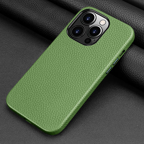 Coque Luxe Cuir Housse Etui A09 pour Apple iPhone 15 Pro Max Vert