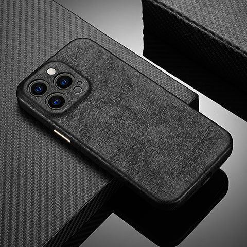 Coque Luxe Cuir Housse Etui A10 pour Apple iPhone 15 Pro Noir