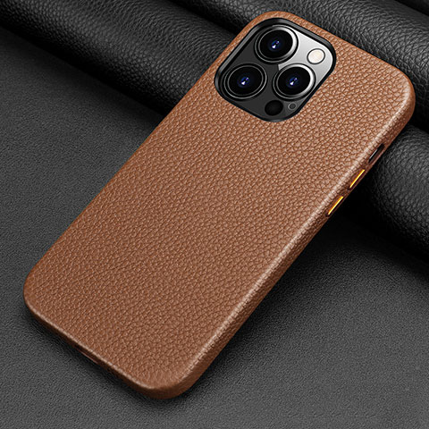 Coque Luxe Cuir Housse Etui A13 pour Apple iPhone 14 Pro Max Marron