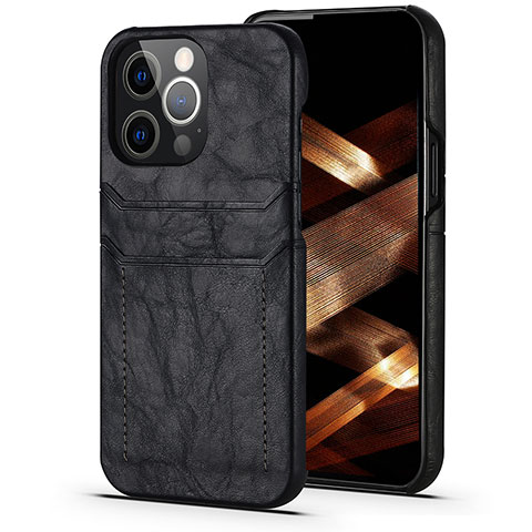 Coque Luxe Cuir Housse Etui A14 pour Apple iPhone 14 Pro Max Noir