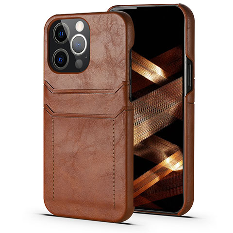 Coque Luxe Cuir Housse Etui A14 pour Apple iPhone 15 Pro Brun Clair