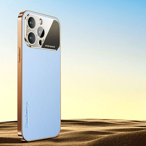 Coque Luxe Cuir Housse Etui AC1 pour Apple iPhone 15 Pro Max Bleu Clair