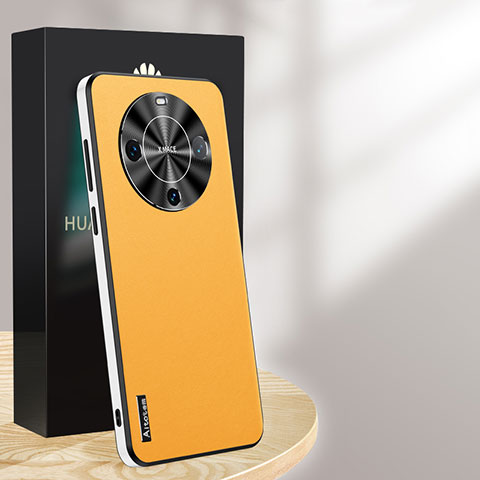 Coque Luxe Cuir Housse Etui AT1 pour Huawei Mate 60 Jaune