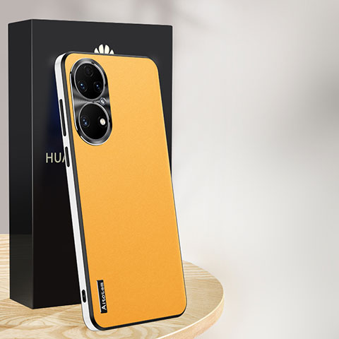 Coque Luxe Cuir Housse Etui AT1 pour Huawei P50e Jaune