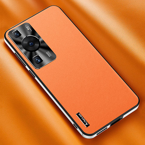 Coque Luxe Cuir Housse Etui AT2 pour Huawei P60 Orange