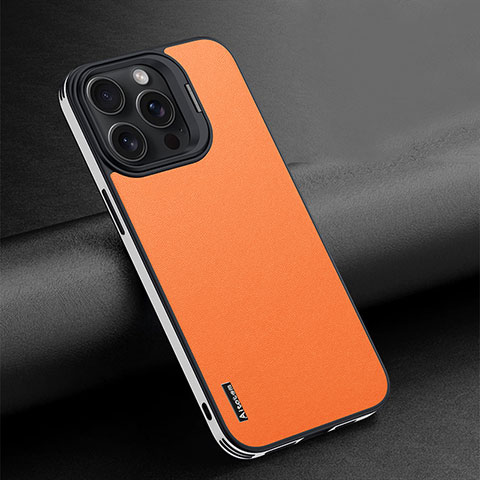 Coque Luxe Cuir Housse Etui AT4 pour Apple iPhone 15 Pro Orange