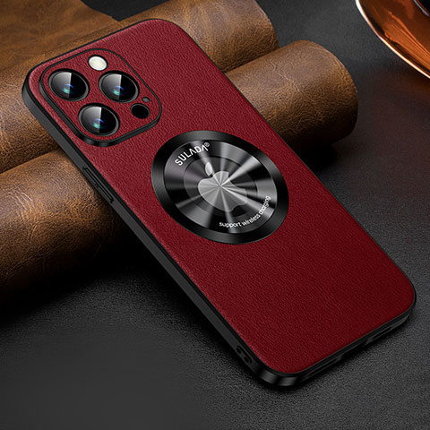 Coque Luxe Cuir Housse Etui avec Mag-Safe Magnetic Magnetique LD2 pour Apple iPhone 13 Pro Max Rouge