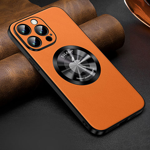 Coque Luxe Cuir Housse Etui avec Mag-Safe Magnetic Magnetique LD2 pour Apple iPhone 13 Pro Orange