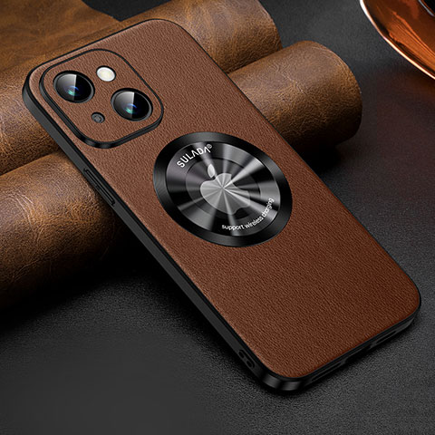 Coque Luxe Cuir Housse Etui avec Mag-Safe Magnetic Magnetique LD2 pour Apple iPhone 14 Plus Marron