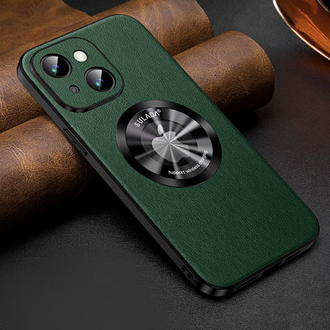 Coque Luxe Cuir Housse Etui avec Mag-Safe Magnetic Magnetique LD2 pour Apple iPhone 14 Plus Vert