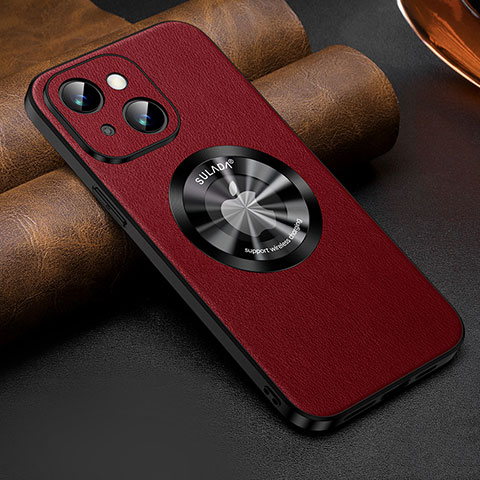 Coque Luxe Cuir Housse Etui avec Mag-Safe Magnetic Magnetique LD2 pour Apple iPhone 15 Plus Rouge