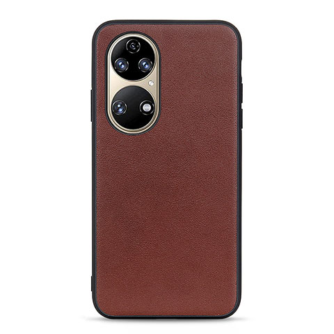 Coque Luxe Cuir Housse Etui B01H pour Huawei P50 Pro Marron