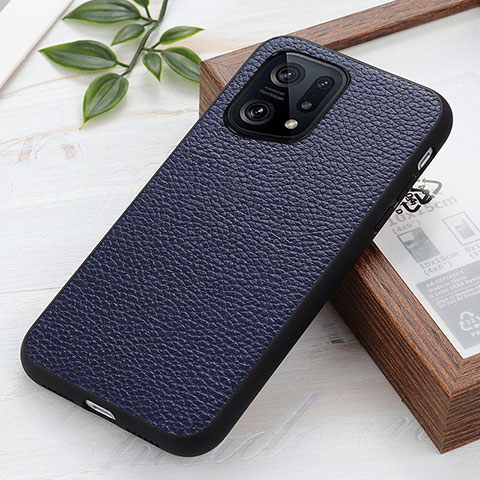 Coque Luxe Cuir Housse Etui B02H pour Oppo Find X5 5G Bleu