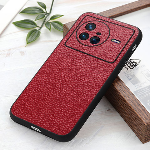 Coque Luxe Cuir Housse Etui B02H pour Vivo X80 5G Rouge