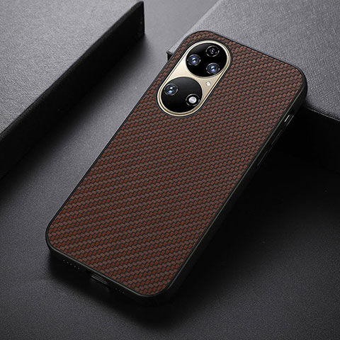 Coque Luxe Cuir Housse Etui B07H pour Huawei P50 Pro Marron