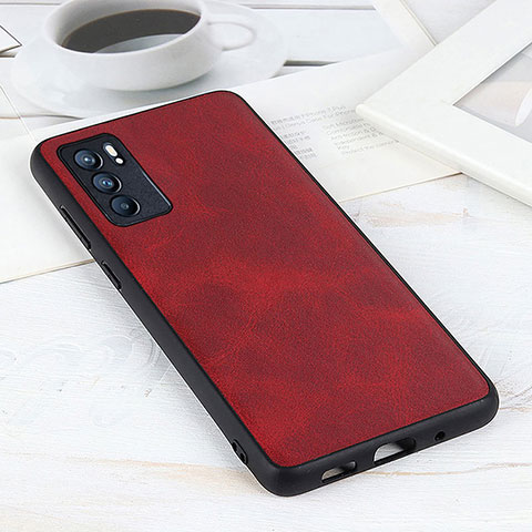 Coque Luxe Cuir Housse Etui B08H pour Oppo Reno6 5G Rouge