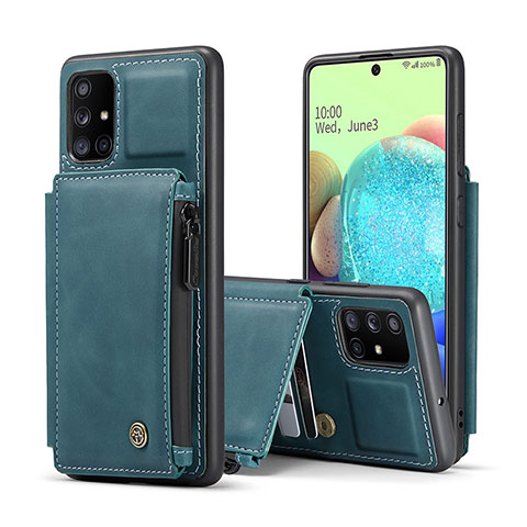 Coque Luxe Cuir Housse Etui C01S pour Samsung Galaxy A71 5G Bleu