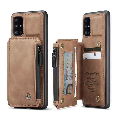 Coque Luxe Cuir Housse Etui C01S pour Samsung Galaxy M40S Brun Clair