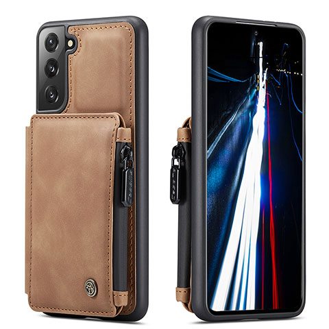 Coque Luxe Cuir Housse Etui C01S pour Samsung Galaxy S21 Plus 5G Brun Clair