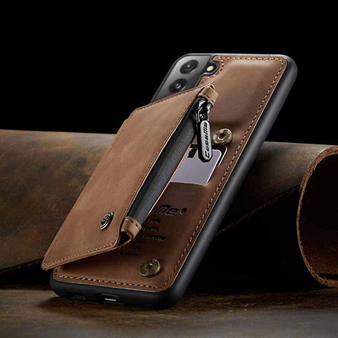 Coque Luxe Cuir Housse Etui C03S pour Samsung Galaxy S21 Plus 5G Brun Clair