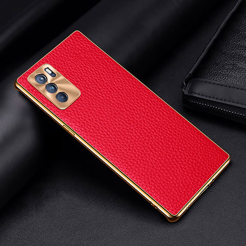 Coque Luxe Cuir Housse Etui DL2 pour Oppo Reno6 Pro 5G India Rouge