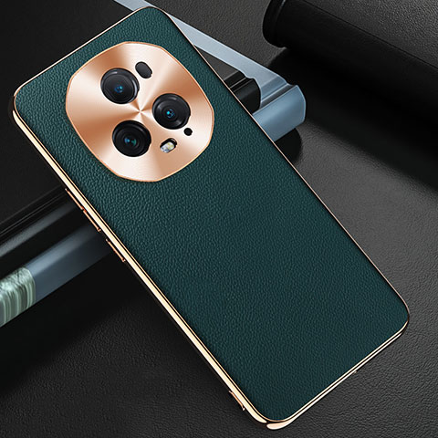 Coque Luxe Cuir Housse Etui GS3 pour Huawei Honor Magic5 Ultimate 5G Vert