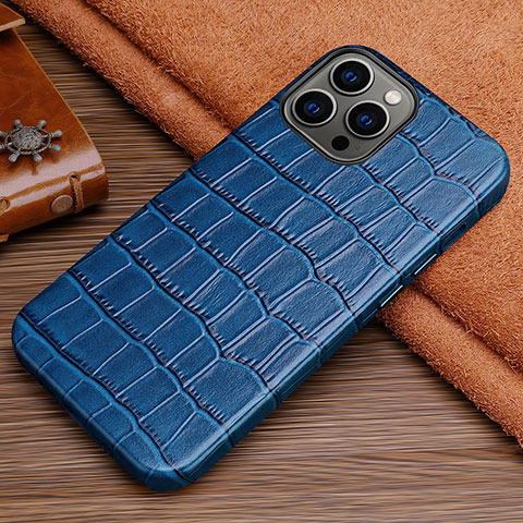 Coque Luxe Cuir Housse Etui L01 pour Apple iPhone 14 Pro Bleu