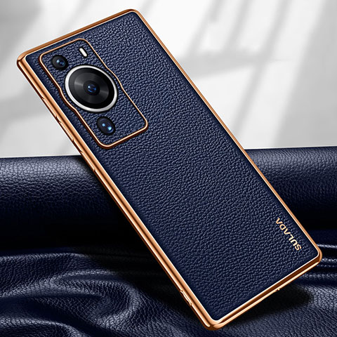 Coque Luxe Cuir Housse Etui LD1 pour Huawei P60 Bleu