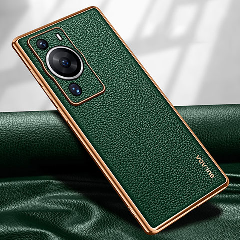 Coque Luxe Cuir Housse Etui LD1 pour Huawei P60 Vert