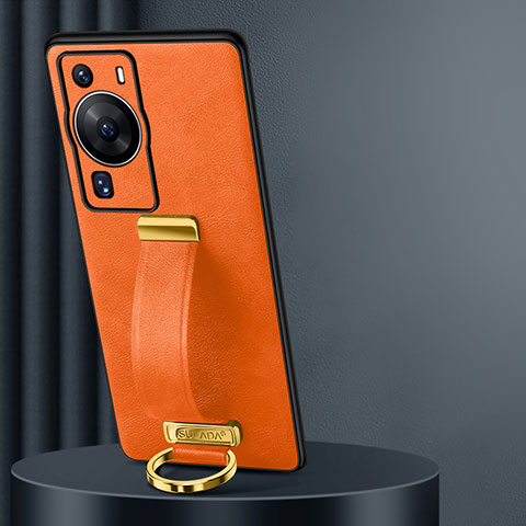 Coque Luxe Cuir Housse Etui LD3 pour Huawei P60 Orange