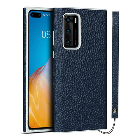 Coque Luxe Cuir Housse Etui N01 pour Huawei P40 Bleu