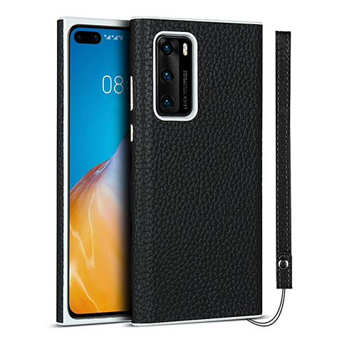 Coque Luxe Cuir Housse Etui N01 pour Huawei P40 Noir