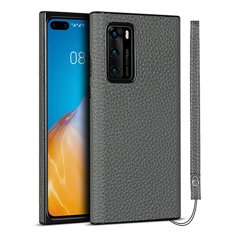 Coque Luxe Cuir Housse Etui N02 pour Huawei P40 Gris