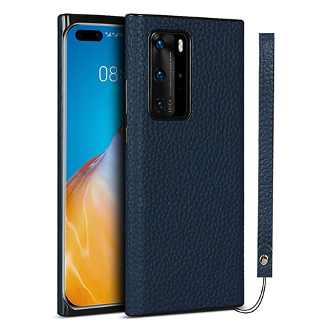 Coque Luxe Cuir Housse Etui N02 pour Huawei P40 Pro Bleu