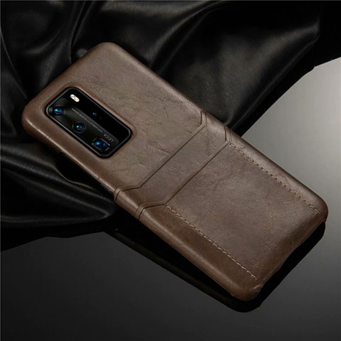 Coque Luxe Cuir Housse Etui N06 pour Huawei P40 Pro Marron