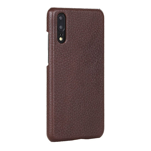 Coque Luxe Cuir Housse Etui P01 pour Huawei P20 Marron