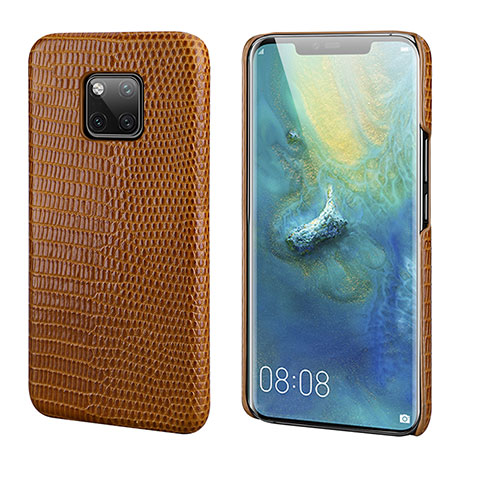 Coque Luxe Cuir Housse Etui P02 pour Huawei Mate 20 Pro Marron