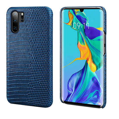 Coque Luxe Cuir Housse Etui P02 pour Huawei P30 Pro Bleu