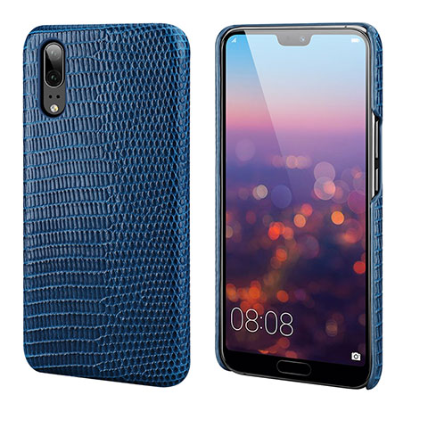 Coque Luxe Cuir Housse Etui P03 pour Huawei P20 Bleu