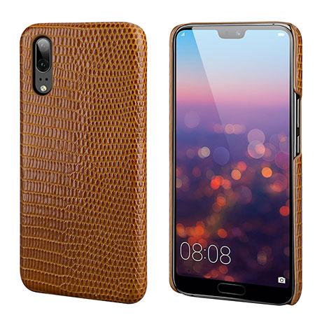 Coque Luxe Cuir Housse Etui P03 pour Huawei P20 Marron