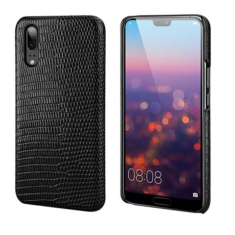 Coque Luxe Cuir Housse Etui P03 pour Huawei P20 Noir