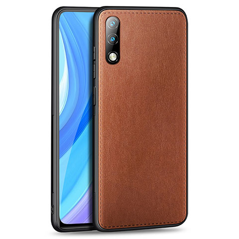 Coque Luxe Cuir Housse Etui pour Huawei Enjoy 10 Marron