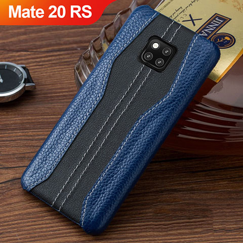 Coque Luxe Cuir Housse Etui pour Huawei Mate 20 RS Bleu et Noir